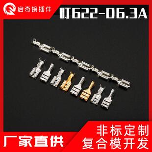 直连6.3插簧端子DJ622 D6.3A平板双孔带点直插铜接线端子电源接头