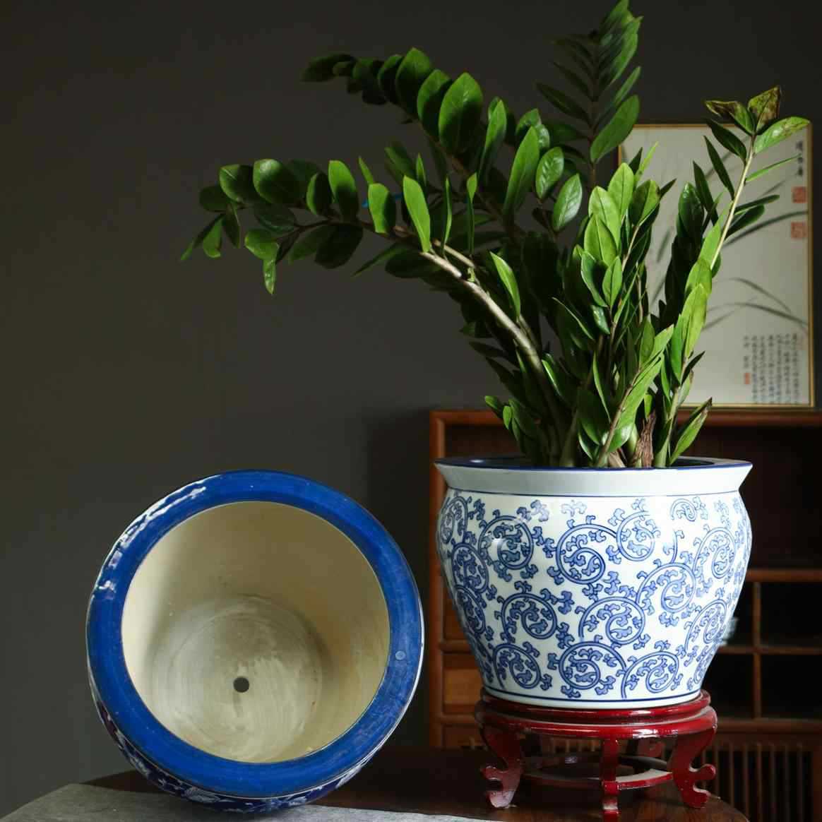 加厚陶瓷古典青花瓷花盆多肉有孔兰花盆客厅绿植花卉盆栽陶瓷鱼缸