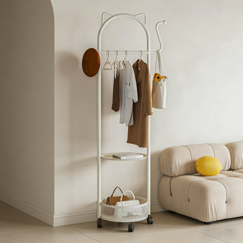 落地带轮猫耳多功能收纳挂衣架