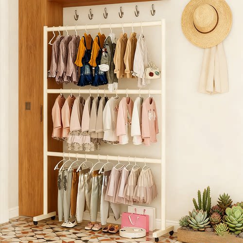 家用落地式衣帽架中古风三层挂衣