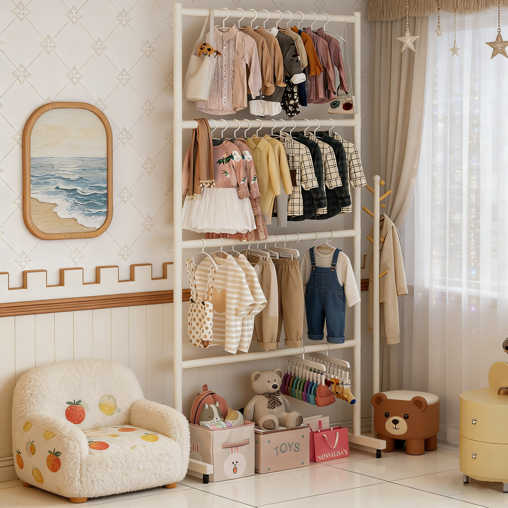 儿童可移动衣帽架家用卧室多层挂衣架不占空间奶油风放衣服架子,住宅家具,儿童衣帽架,淘宝优惠券,粉丝福利购,淘宝优惠卷