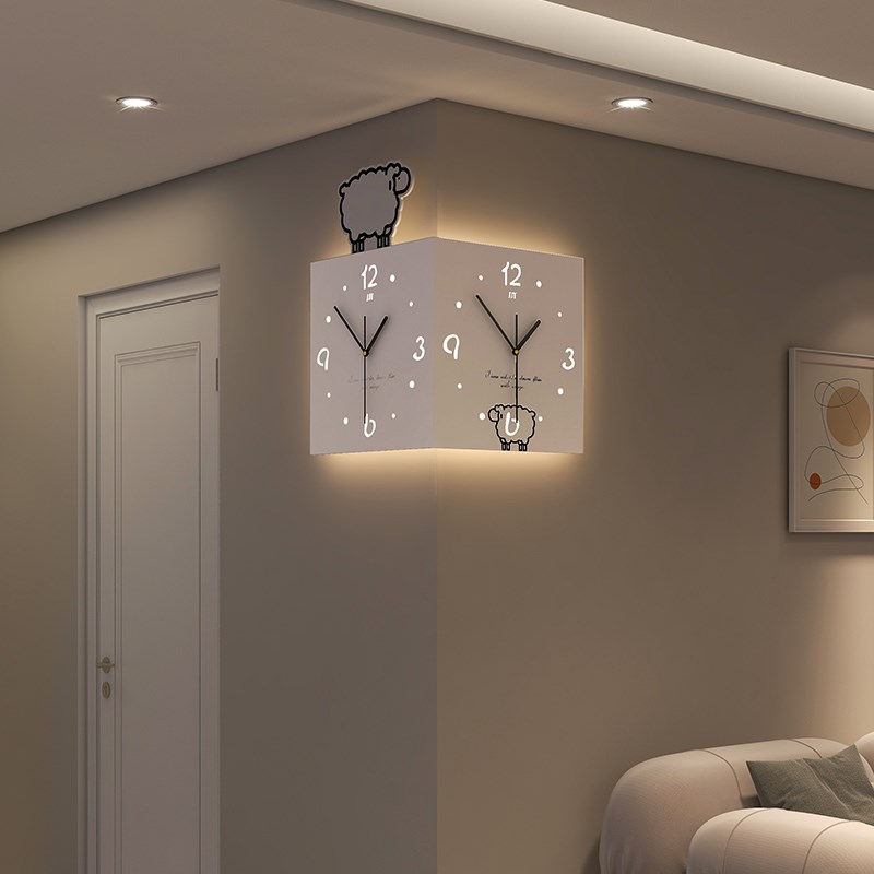 2024新款转角时钟现代简约双面挂钟客厅拐角钟表挂墙创意大气壁灯