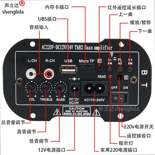 5寸大功率车载低音炮功放板块蓝牙音箱主板高清音质功放器三用电