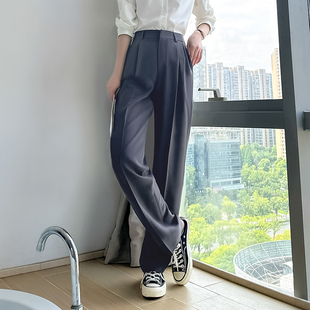阔腿长裤 高级感垂感高腰直筒女显瘦百搭通勤窄版 裤 春秋深灰色西装