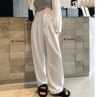 宽松休闲慵懒阔腿裤 女2024春夏高腰垂感显瘦西装 裤 灰白色工装