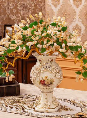 天然黄水晶招财树紫水晶发财树客厅玄关欧式陶瓷花瓶插花装饰摆件