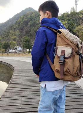 日系 2023新品儿童双肩背包露营风双搭扣旅行包 男女童户外登山包