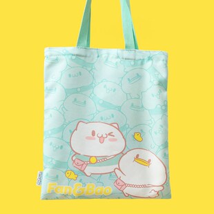 饭粒猫与包子鸭帆布包卡通可爱印花学生校园大容量上班通勤单肩包