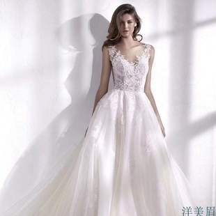 2025新款 简约蕾丝显瘦轻婚纱优雅公主出门纱拖尾婚纱礼服网红超仙