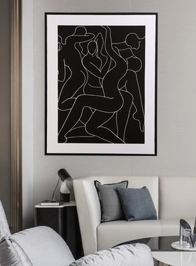黑白艺术抽象线条装饰画客厅沙发背景墙画样板间玄关走廊卧室挂画