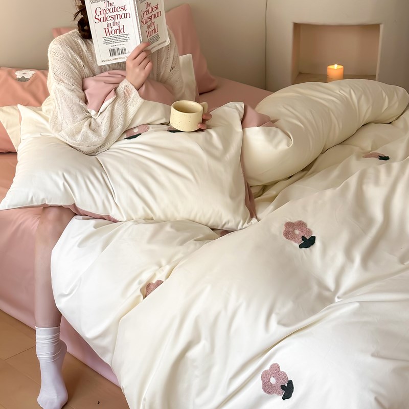 100支新疆长绒棉磨毛四件套秋冬毛巾绣加厚纯棉被套裸睡保暖床笠