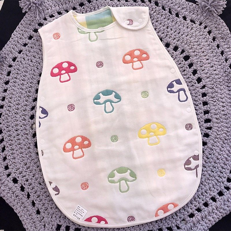 六层纱布分腿睡袋背心式婴儿春秋防踢被纯棉宝宝新生儿童蘑菇暗扣