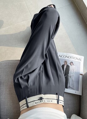 灰色阔腿裤女夏季薄款高级感垂感西装裤小个子高腰直筒休闲拖地裤