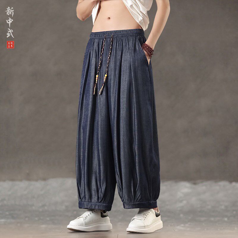 新中式夏季薄款休闲裤中国风复古宽松大码灯笼裤男透气百搭哈伦裤