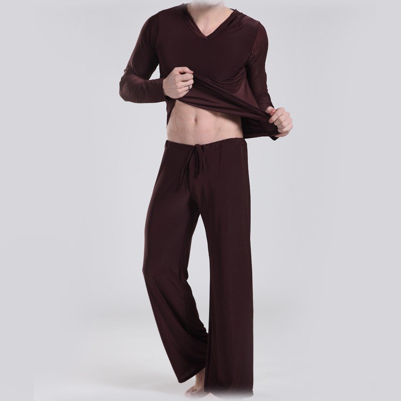 青年男士长裤长袖运动套装 个性连帽套头瑜伽服 宽休闲家居睡衣服