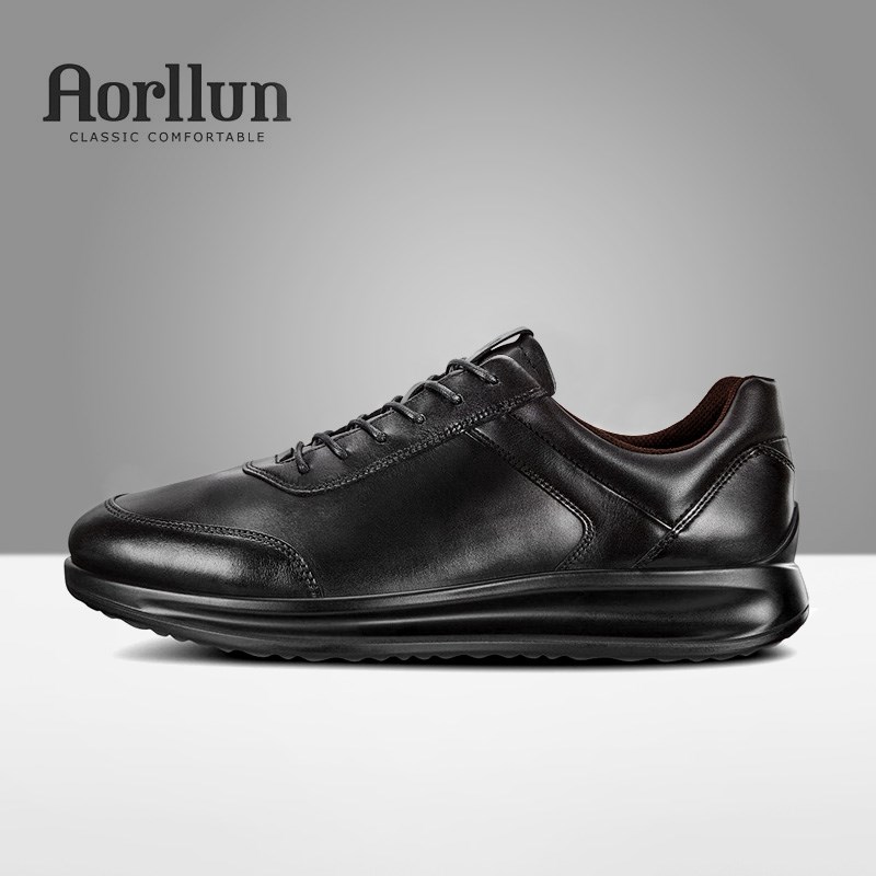 男士休闲皮鞋头层牛皮秋冬款商务脚宽软底轻质舒适真皮运动休闲鞋