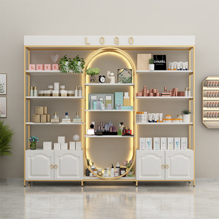 化妆品展示柜护肤美容院产品展示架美甲彩妆店陈列柜带灯置物架子