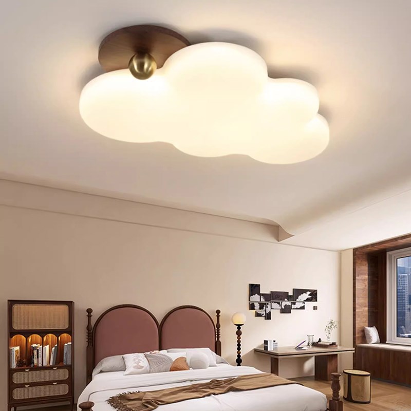 法式中古风胡桃木吸顶灯现代简约奶油风卧室灯全光谱护眼书房灯