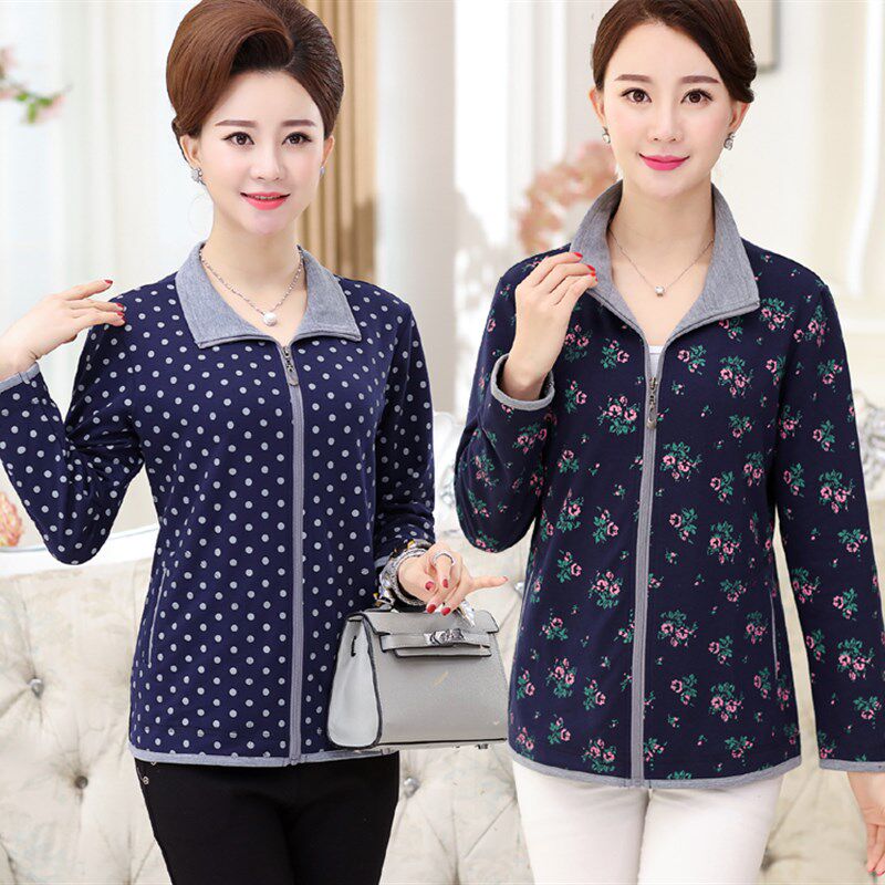 妈妈装外套秋冬女装中老年短款碎花上衣大码运动休闲卫衣夹克开衫