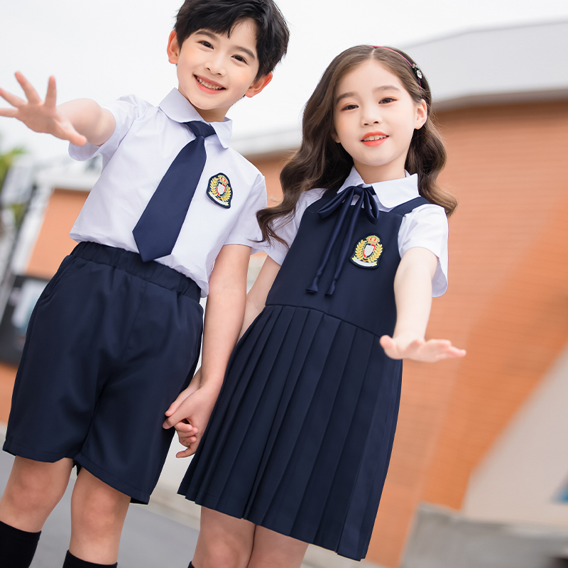 幼儿园园服夏季新款英伦风小学生校服套装纯棉短袖连衣裙儿童班服