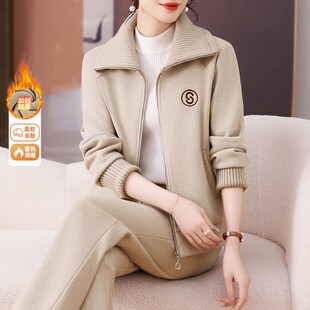 运动套装女秋冬2024新时髦洋气减龄显瘦妈妈休闲服两件套加绒加厚