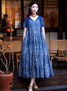 艺术气质显瘦宽松大码连衣裙2025夏孕妇可穿小众设计吊带裙82671