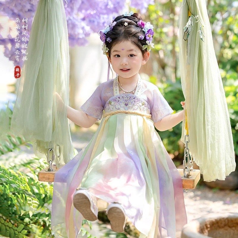 汉服女童夏装宝宝紫色仙气襦裙儿童古风古装连衣裙国风唐装演出服
