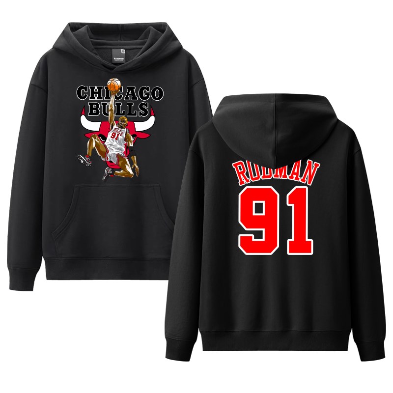 罗德曼91号连帽卫衣秋冬加绒加厚长袖帽衫休闲宽松运动篮球卫衣男