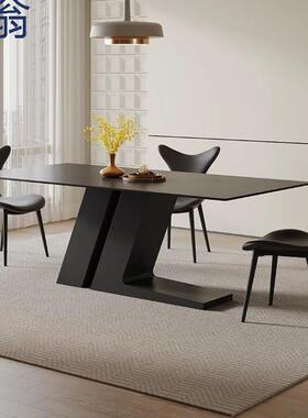 Wpd现代简约黑色岩板餐桌椅组合家用小户型客厅长