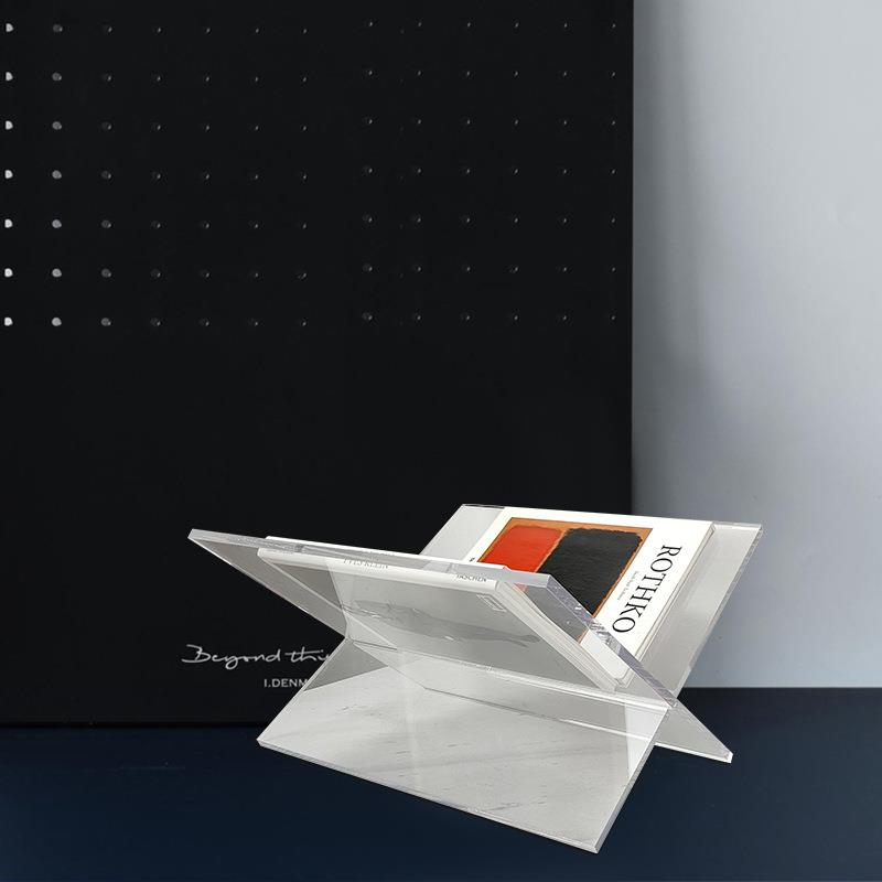 北欧现代简约亚克力透明桌面杂志架装饰品创意轻奢办公室桌面摆件