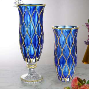 北欧家用高颜值彩色描金线水晶玻璃花瓶轻奢高端简约百搭餐桌摆件