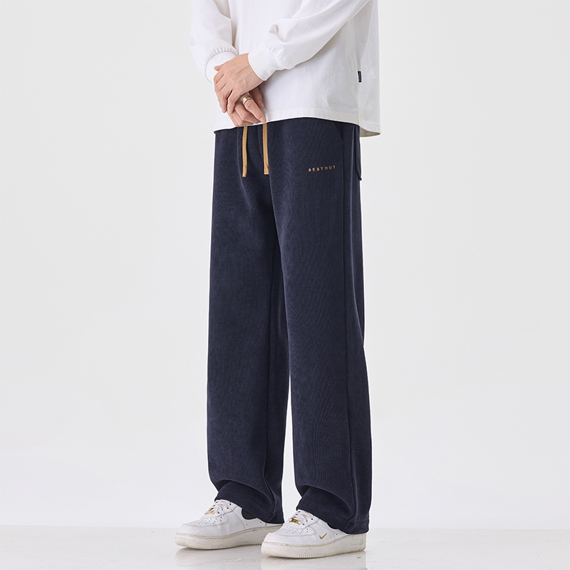 拉夏贝尔新款加绒宽松直筒休闲裤