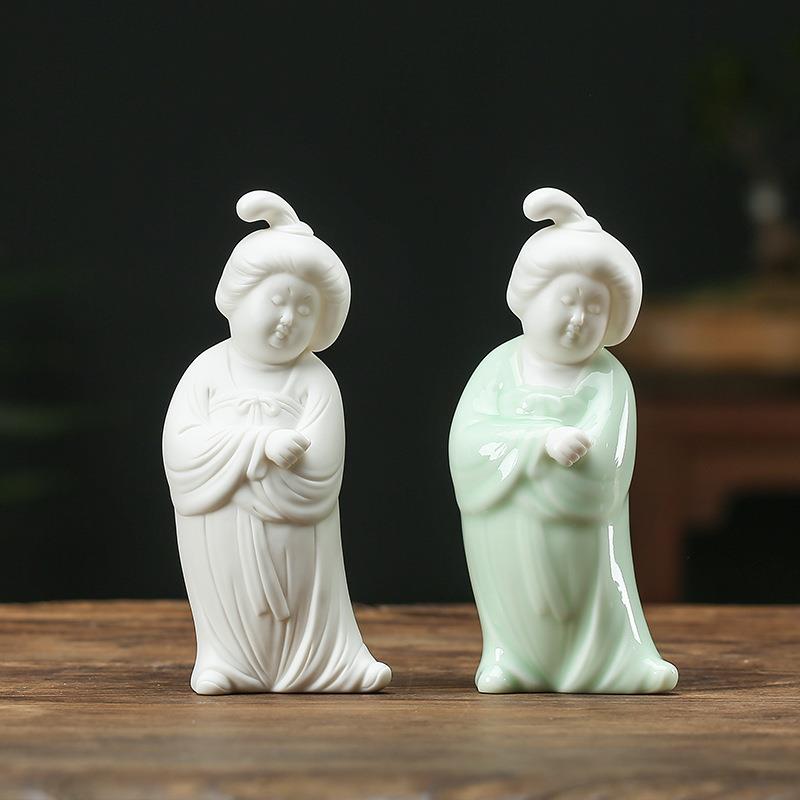 创意虞美人古典小唐女仕女茶宠小摆件线香插香道工艺品家居装饰品