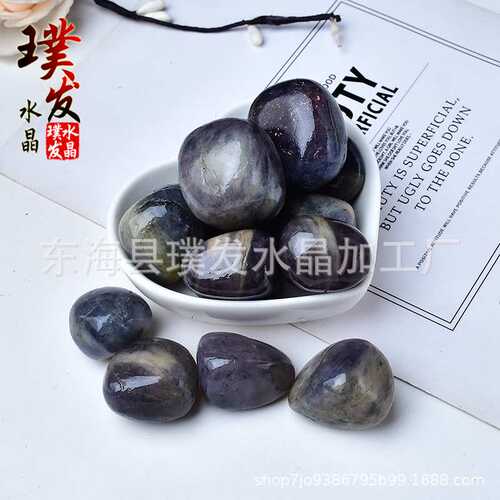 天然堇青石滚石血滴堇青石原石打磨石鱼缸石盆栽装饰跨境热销
