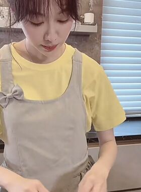新款围裙公防风灰白色蝴蝶结工作服美甲烘焙漂亮可印绣爱lg主污