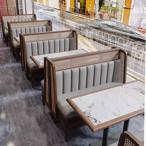 主题餐厅靠墙卡座沙发东南亚餐厅卡座西餐厅餐饮饭店桌椅组合商用