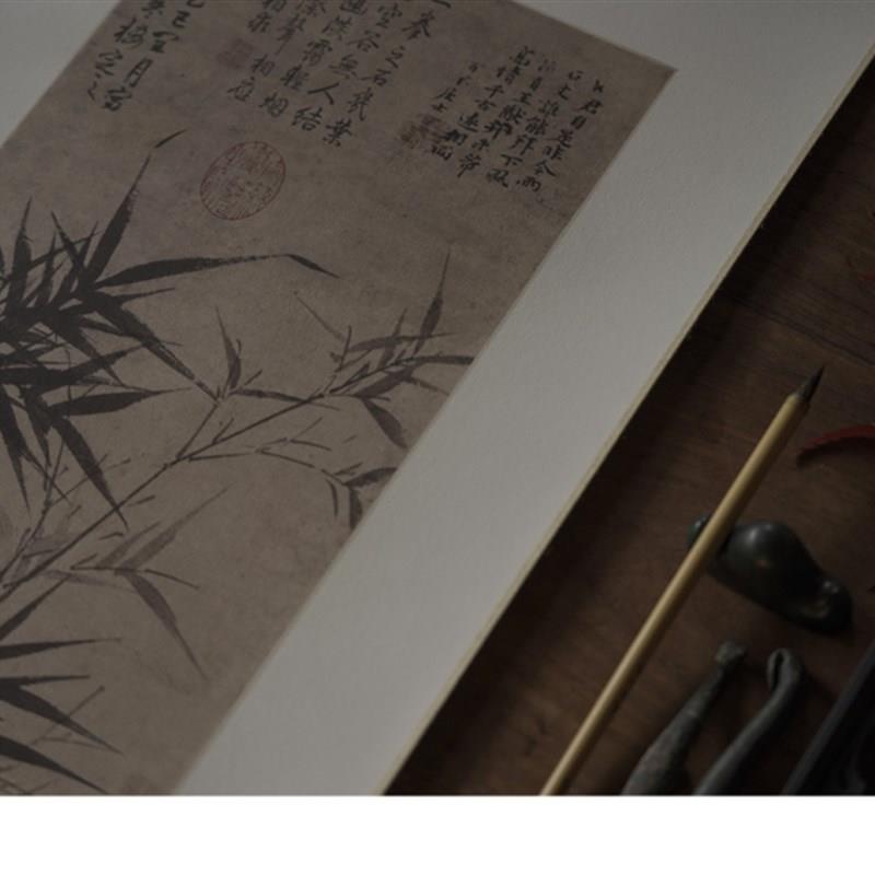 是名一鹿  墨竹牡丹写意中式挂轴茶空间文雅国风书房挂轴装饰画