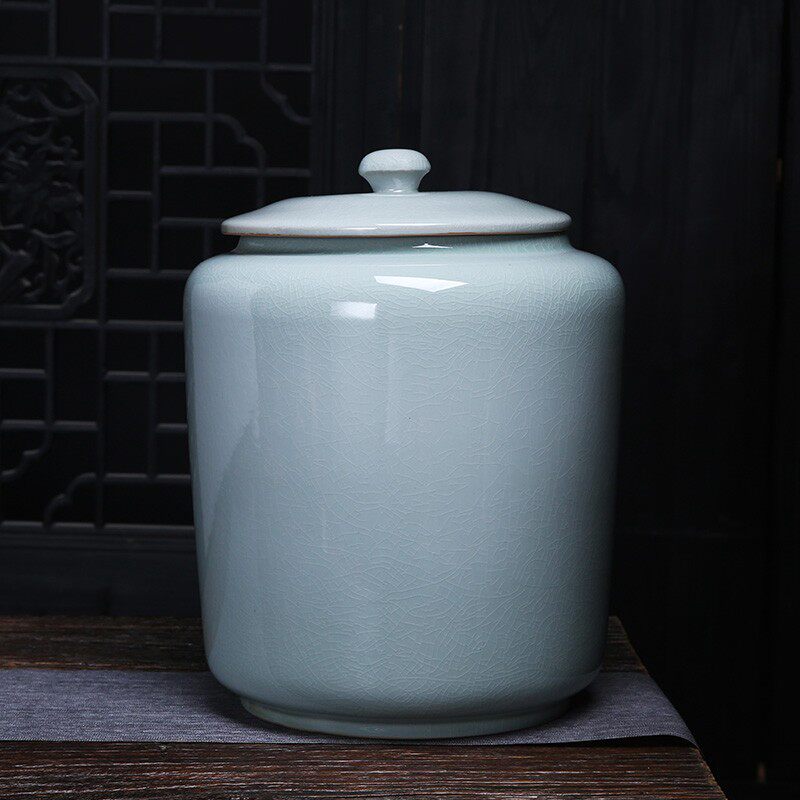 10斤装茶叶罐陶瓷特大号码普洱存醒大红色茶缸开片家用摆设防潮罐
