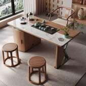 新中式 实木岩板茶桌家用别墅禅意多功能阳台功夫泡茶烧水桌椅组合