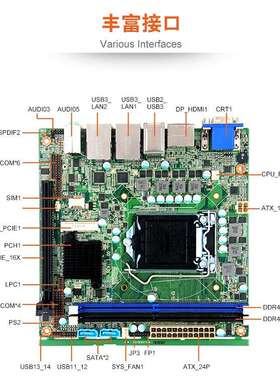 派勤H170/Q170工控主板双网多串口3显工业触摸一体机17x17迷你ITX