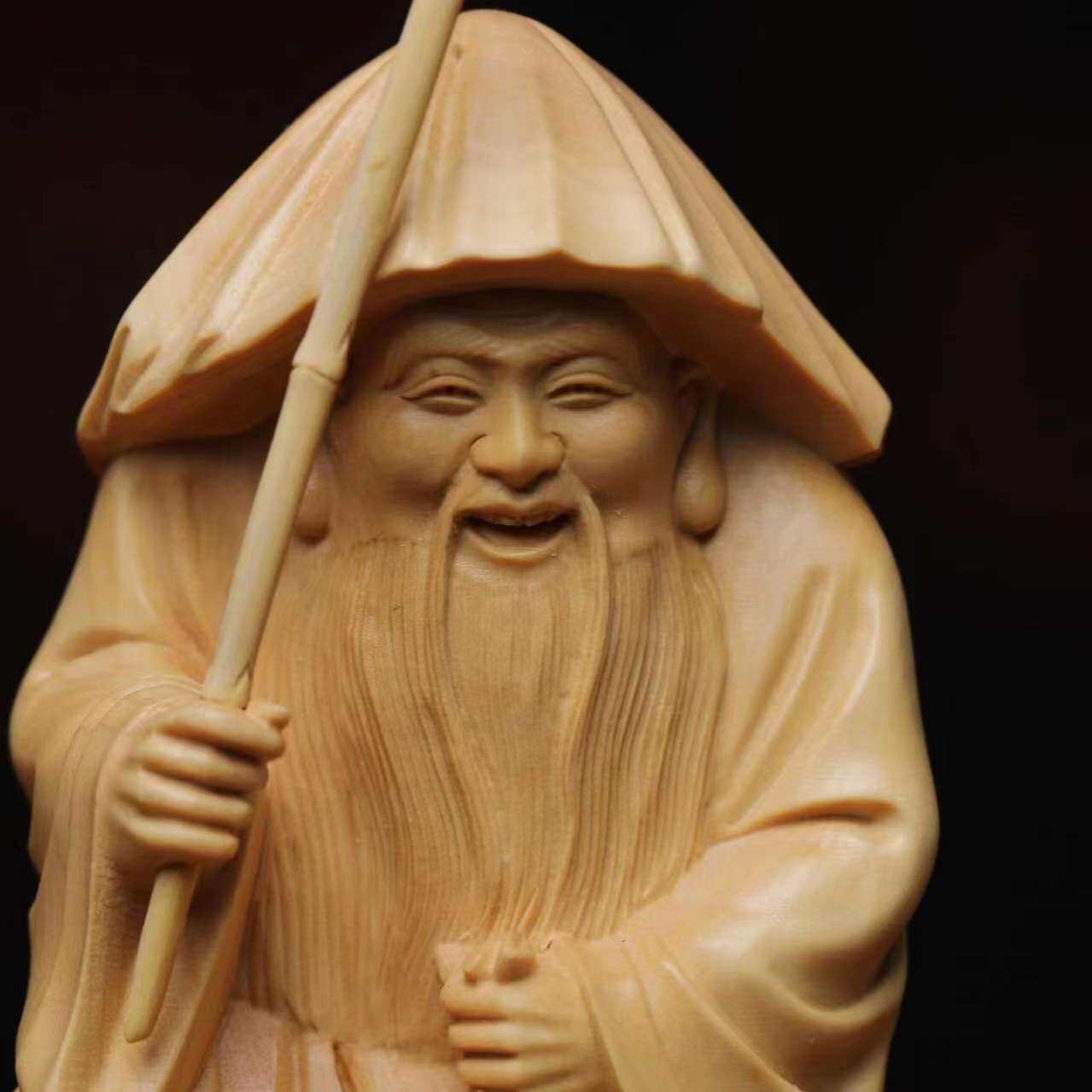渔翁小叶黄杨木雕实木文玩木质工艺品禅意雕刻根雕手把件禅意风