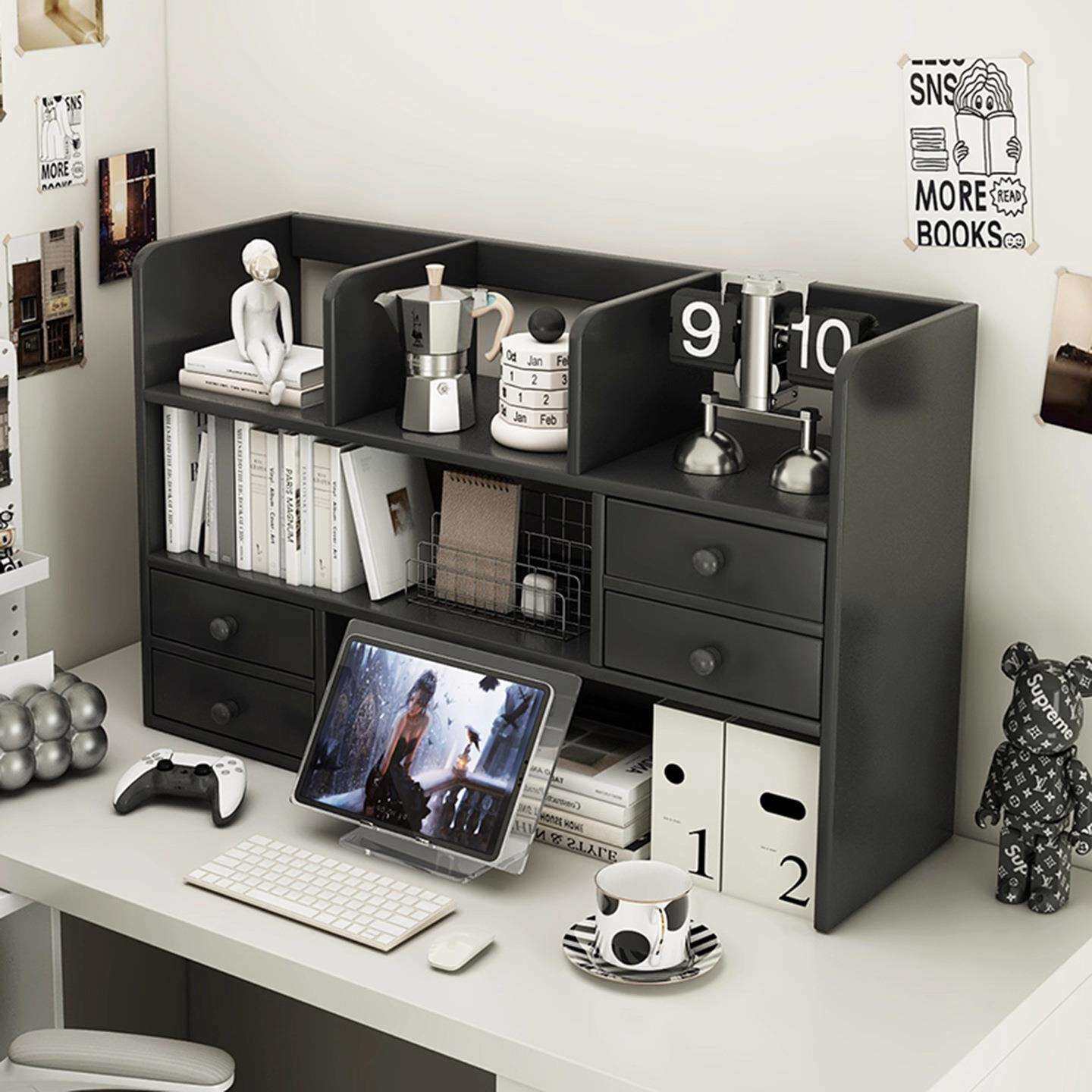 实木桌面书架学生书桌台面置物架收纳架办公桌多层储物柜简易书柜