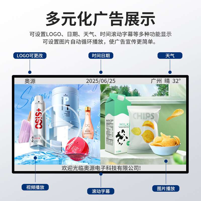 27寸100寸壁挂广告机商超高清宣传屏横竖嵌入式壁挂广告显示屏