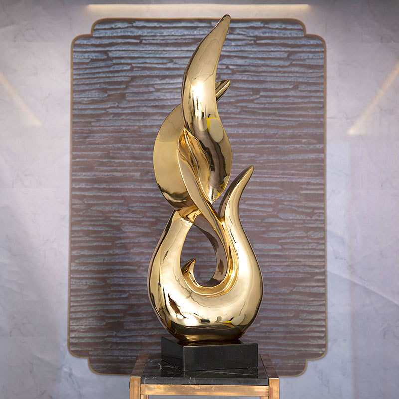 电镀摆件现代样板房轻奢客厅玄关电视柜旁边落地雕塑软装饰工艺品