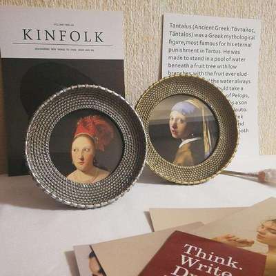 小眼神复古文艺小众茶几隔板钢琴法式摆件软装仿藤编做旧金银相框