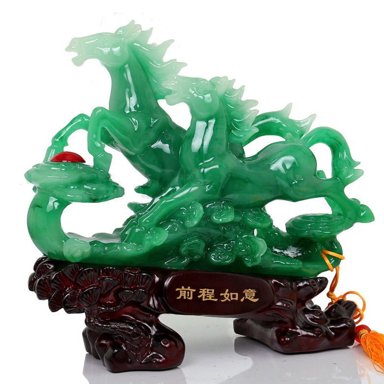 树脂仿玉琉璃招财马摆件办公室桌工艺品摆设家居客厅装饰结婚开业