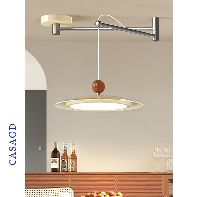 奶油风可移位移动摇臂餐厅吊灯2025新款法式餐桌灯简约飞碟吧台灯