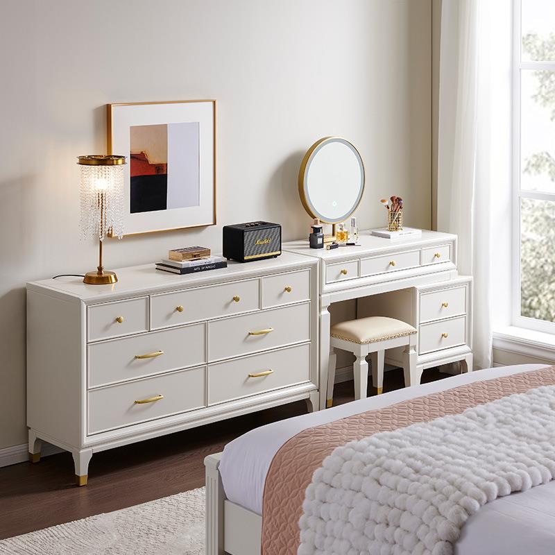 3EW1实木梳妆台收纳柜一体卧室白色斗柜化妆台轻奢风床头化妆桌主