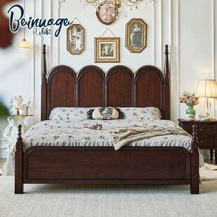 贝诺歌自由女神床法式复古床橡胶木全实木床一米八双人床主卧家具