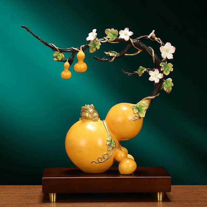 财富荣华铜葫芦摆件招财福禄金蟾玄关酒柜家居室内玄关装饰工艺品